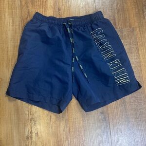 Calvin Klein navy blue & neon yellow swim shorts swim trunks size small